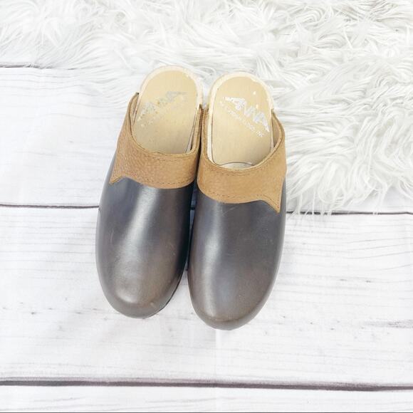 🆕 Anna by The Swedish Clogs Inc Brown Leather Clogs Mules Size 37 - Picture 2 of 6